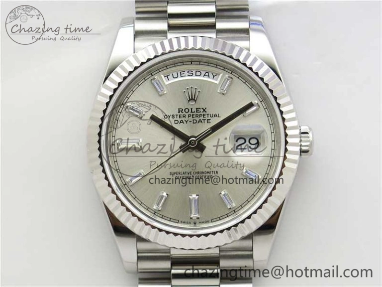 Day-Date 40mm 228239 BP New Dial Version 904 SS Silver T Crystal Markers Dial on SS President Bracelet A2836