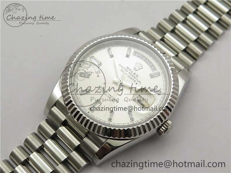 Day-Date 40mm 228239 BP New Dial Version 904 SS Silver T Crystal Markers Dial on SS President Bracelet A2836
