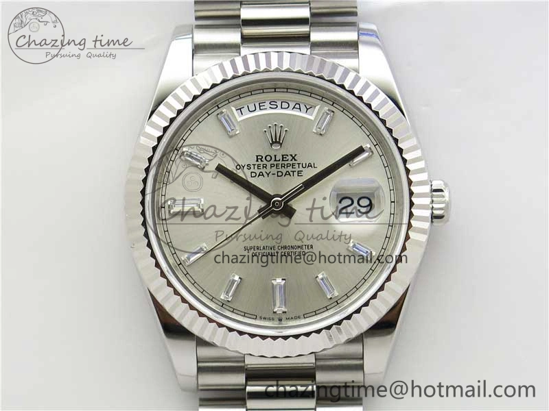 Day-Date 40mm 228239 BP New Dial Version 904 SS Silver T Crystal Markers Dial on SS President Bracelet A2836
