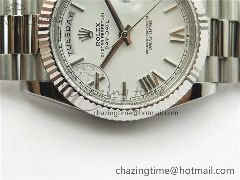 Day-Date 40mm 228239 BP New Dial Version 904 SS White Roman Dial on SS President Bracelet A2836