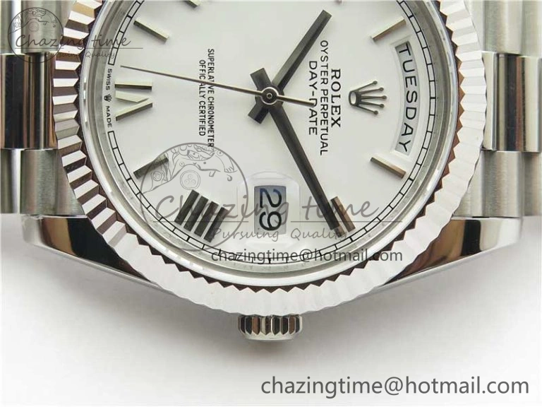 Day-Date 40mm 228239 BP New Dial Version 904 SS White Roman Dial on SS President Bracelet A2836
