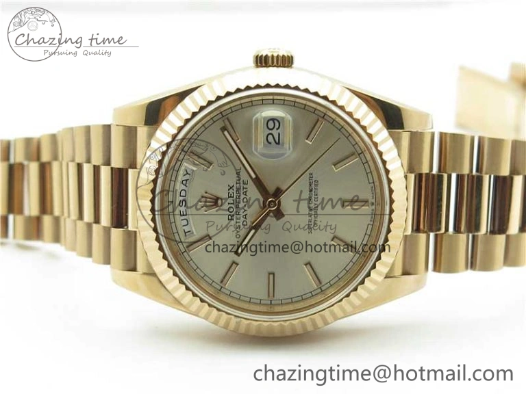Day-Date 40mm 228239 BP New Dial Version 904 Silver Stick Markers Dial on RG President Bracelet A2836