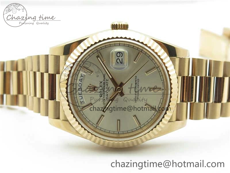 Day-Date 40mm 228239 BP New Dial Version 904 Silver Stick Markers Dial on RG President Bracelet A2836