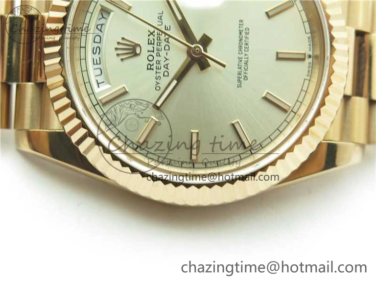 Day-Date 40mm 228239 BP New Dial Version 904 Silver Stick Markers Dial on RG President Bracelet A2836