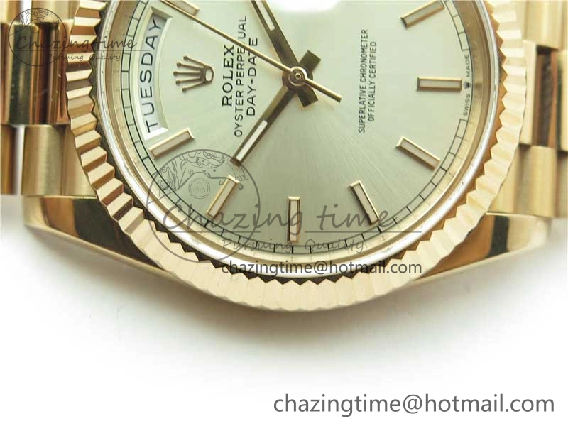 Day-Date 40mm 228239 BP New Dial Version 904 Silver Stick Markers Dial on RG President Bracelet A2836