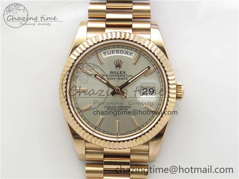 Day-Date 40mm 228239 BP New Dial Version 904 Silver Stick Markers Dial on RG President Bracelet A2836