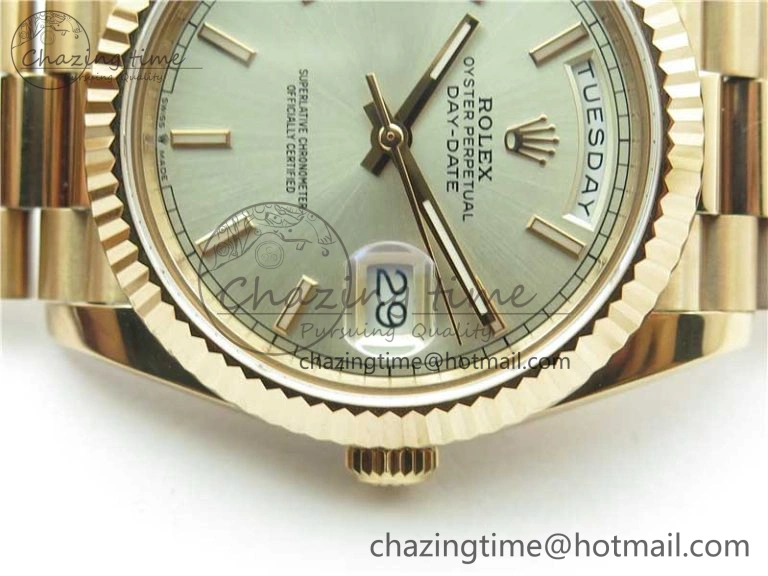 Day-Date 40mm 228239 BP New Dial Version 904 Silver Stick Markers Dial on RG President Bracelet A2836