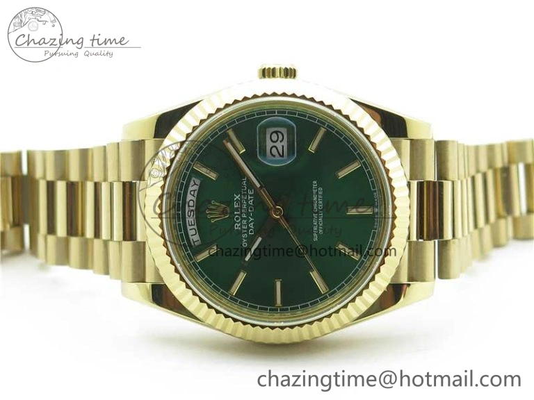 Day-Date 40mm 228239 BP New Dial Version 904 YG  Green Stick Markers Dial on YG President Bracelet A2836