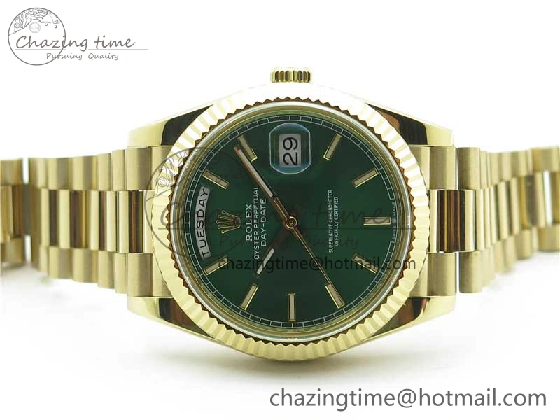 Day-Date 40mm 228239 BP New Dial Version 904 YG  Green Stick Markers Dial on YG President Bracelet A2836