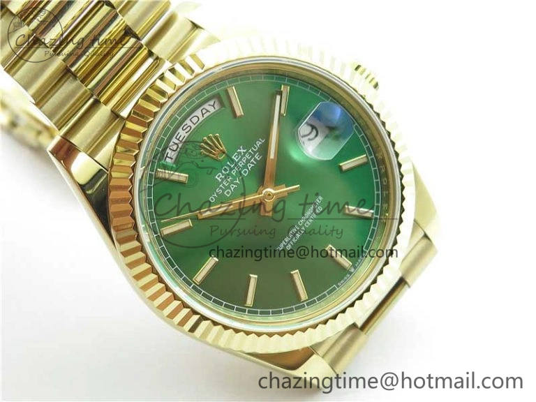 Day-Date 40mm 228239 BP New Dial Version 904 YG  Green Stick Markers Dial on YG President Bracelet A2836