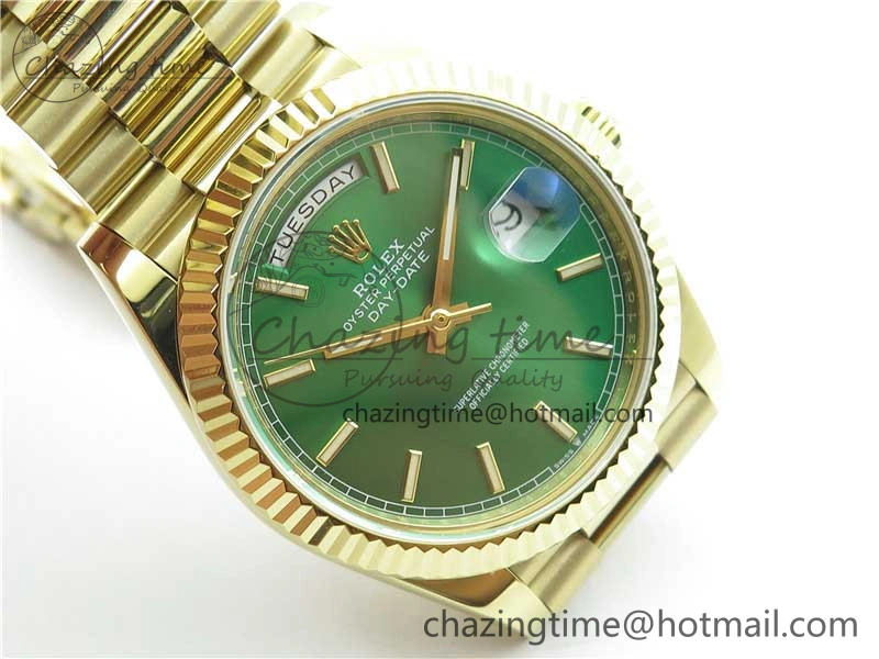 Day-Date 40mm 228239 BP New Dial Version 904 YG  Green Stick Markers Dial on YG President Bracelet A2836