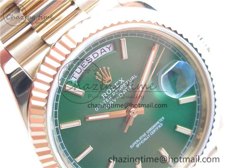 Day-Date 40mm 228239 BP New Dial Version 904 YG  Green Stick Markers Dial on YG President Bracelet A2836