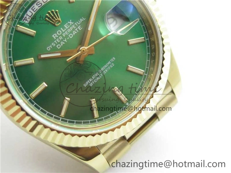 Day-Date 40mm 228239 BP New Dial Version 904 YG  Green Stick Markers Dial on YG President Bracelet A2836