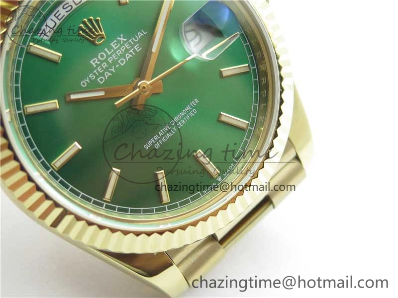 Day-Date 40mm 228239 BP New Dial Version 904 YG  Green Stick Markers Dial on YG President Bracelet A2836