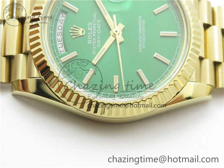 Day-Date 40mm 228239 BP New Dial Version 904 YG  Green Stick Markers Dial on YG President Bracelet A2836