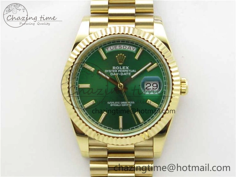 Day-Date 40mm 228239 BP New Dial Version 904 YG  Green Stick Markers Dial on YG President Bracelet A2836