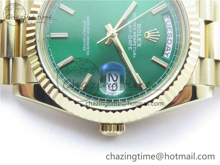 Day-Date 40mm 228239 BP New Dial Version 904 YG  Green Stick Markers Dial on YG President Bracelet A2836