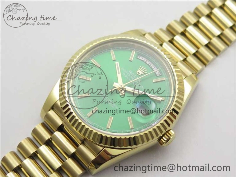 Day-Date 40mm 228239 BP New Dial Version 904 YG  Green Stick Markers Dial on YG President Bracelet A2836