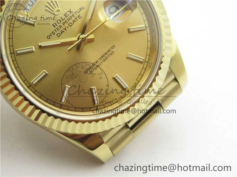 Day-Date 40mm 228239 BP New Dial Version 904 YG  Stick Markers YG Dial on YG President Bracelet A2836