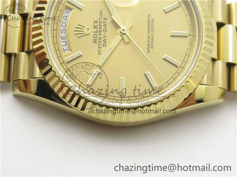 Day-Date 40mm 228239 BP New Dial Version 904 YG  Stick Markers YG Dial on YG President Bracelet A2836