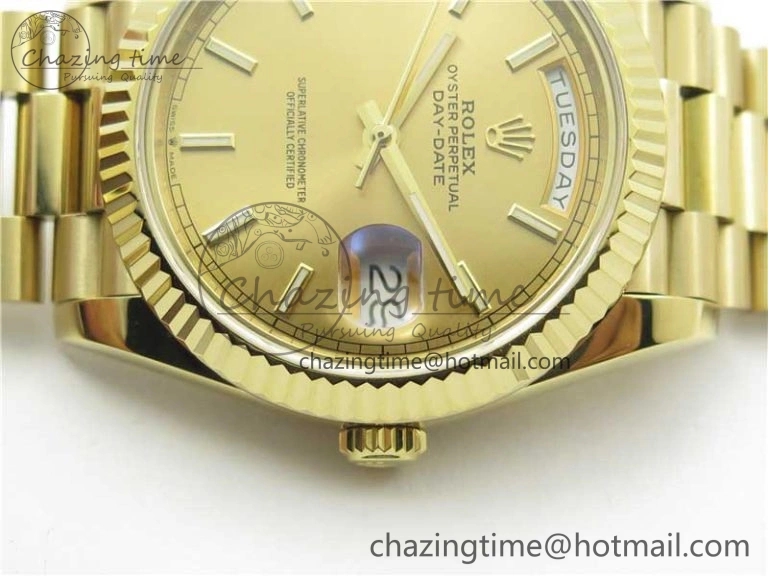 Day-Date 40mm 228239 BP New Dial Version 904 YG  Stick Markers YG Dial on YG President Bracelet A2836
