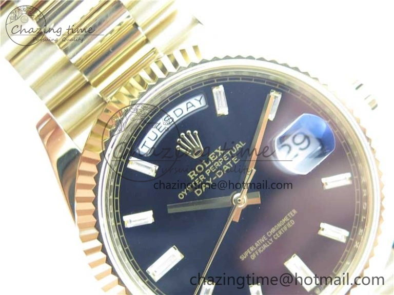 Day-Date 40mm 228239 BP New Dial Version 904 YG Black T Crystal Markers Dial on YG President Bracelet A2836