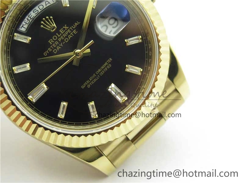 Day-Date 40mm 228239 BP New Dial Version 904 YG Black T Crystal Markers Dial on YG President Bracelet A2836