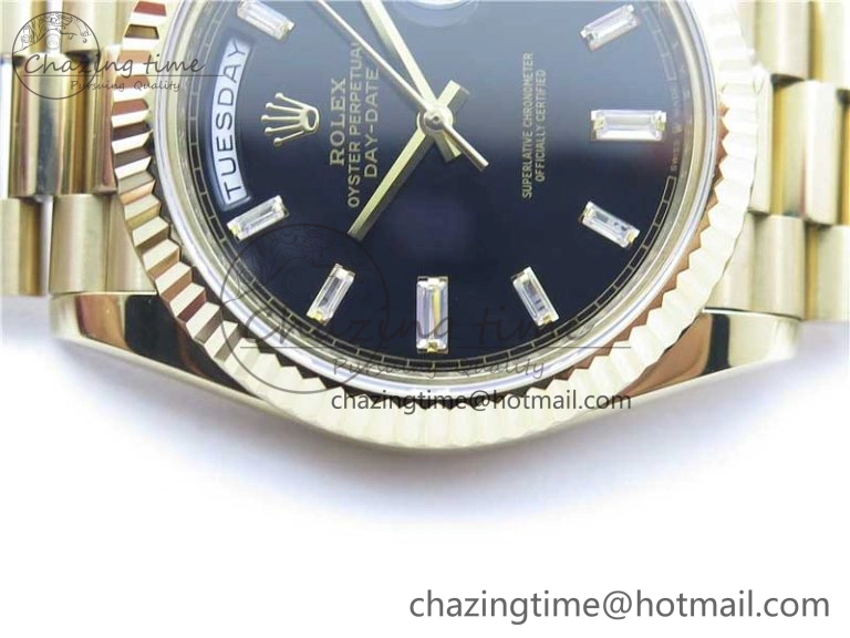 Day-Date 40mm 228239 BP New Dial Version 904 YG Black T Crystal Markers Dial on YG President Bracelet A2836