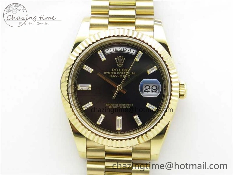 Day-Date 40mm 228239 BP New Dial Version 904 YG Black T Crystal Markers Dial on YG President Bracelet A2836