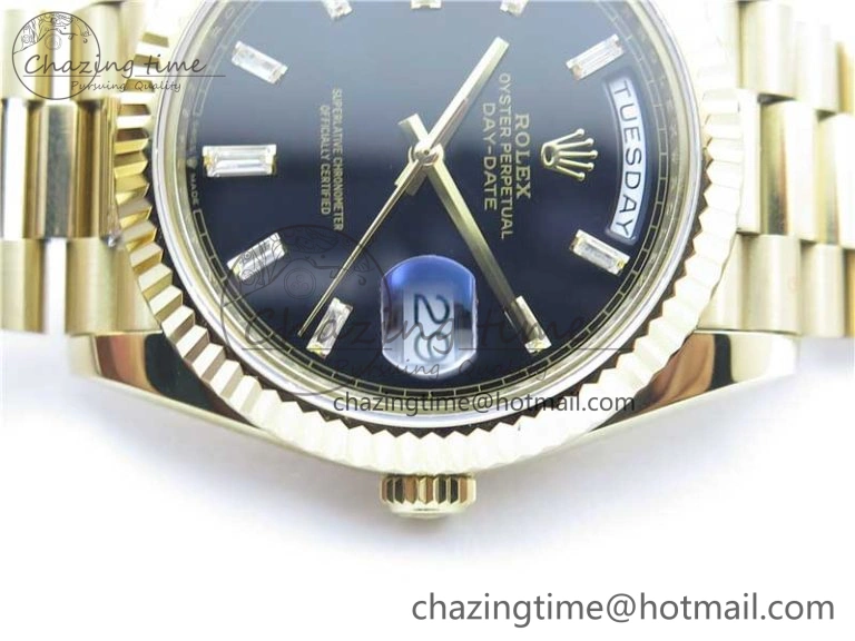 Day-Date 40mm 228239 BP New Dial Version 904 YG Black T Crystal Markers Dial on YG President Bracelet A2836