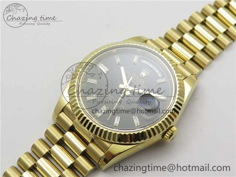 Day-Date 40mm 228239 BP New Dial Version 904 YG Black T Crystal Markers Dial on YG President Bracelet A2836