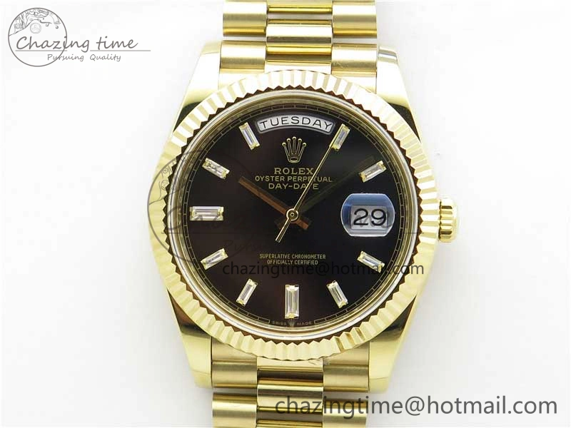 Day-Date 40mm 228239 BP New Dial Version 904 YG Black T Crystal Markers Dial on YG President Bracelet A2836