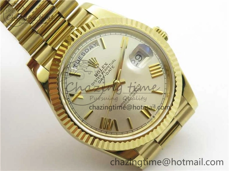 Day-Date 40mm 228239 BP New Dial Version 904 YG Silver Roman Markers Dial on SS President Bracelet A2836