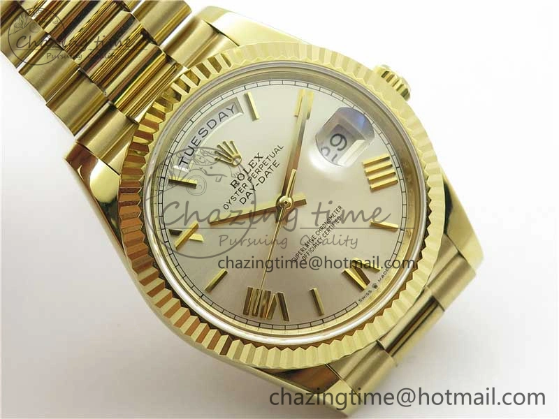 Day-Date 40mm 228239 BP New Dial Version 904 YG Silver Roman Markers Dial on SS President Bracelet A2836