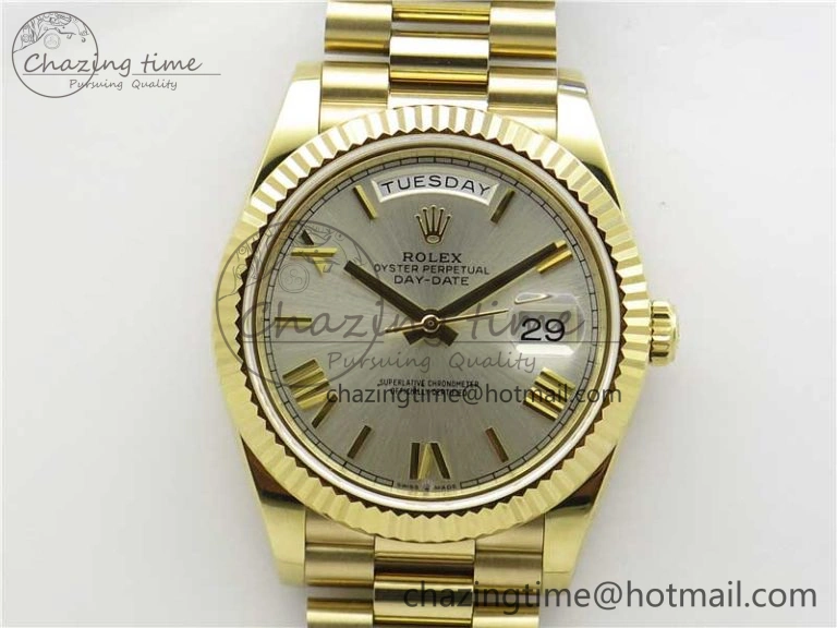 Day-Date 40mm 228239 BP New Dial Version 904 YG Silver Roman Markers Dial on SS President Bracelet A2836