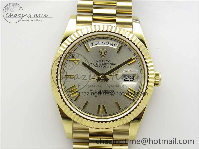 Day-Date 40mm 228239 BP New Dial Version 904 YG Silver Roman Markers Dial on SS President Bracelet A2836