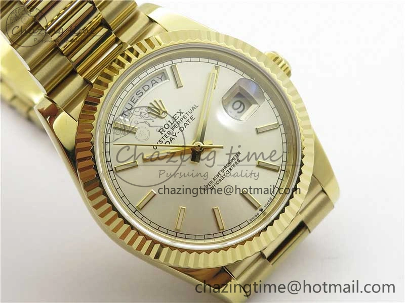 Day-Date 40mm 228239 BP New Dial Version 904 YG Silver Stick Markers Dial on YG President Bracelet A2836