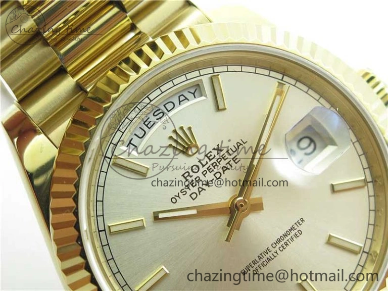 Day-Date 40mm 228239 BP New Dial Version 904 YG Silver Stick Markers Dial on YG President Bracelet A2836
