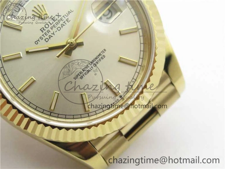 Day-Date 40mm 228239 BP New Dial Version 904 YG Silver Stick Markers Dial on YG President Bracelet A2836