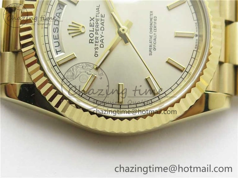 Day-Date 40mm 228239 BP New Dial Version 904 YG Silver Stick Markers Dial on YG President Bracelet A2836
