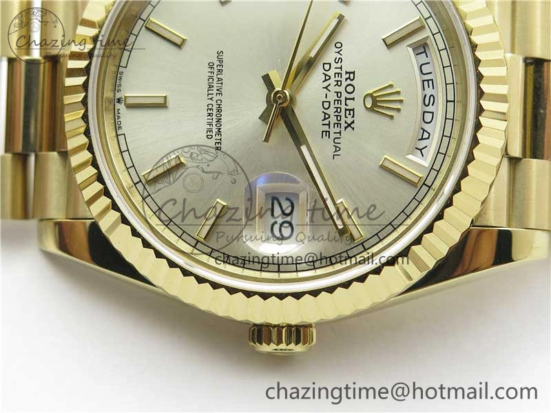 Day-Date 40mm 228239 BP New Dial Version 904 YG Silver Stick Markers Dial on YG President Bracelet A2836