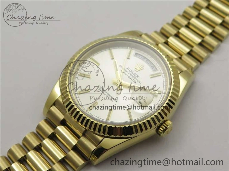 Day-Date 40mm 228239 BP New Dial Version 904 YG Silver Stick Markers Dial on YG President Bracelet A2836