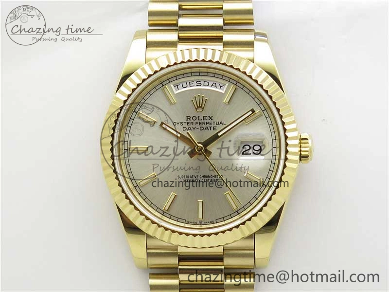 Day-Date 40mm 228239 BP New Dial Version 904 YG Silver Stick Markers Dial on YG President Bracelet A2836