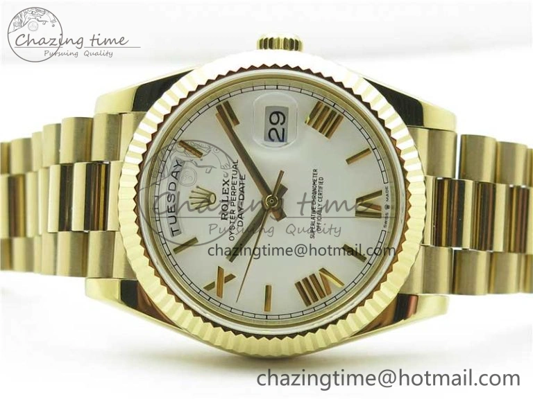 Day-Date 40mm 228239 BP New Dial Version 904 YG White Roman Dial on YG President Bracelet A2836