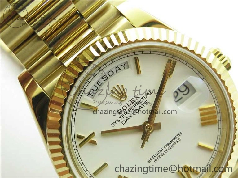 Day-Date 40mm 228239 BP New Dial Version 904 YG White Roman Dial on YG President Bracelet A2836