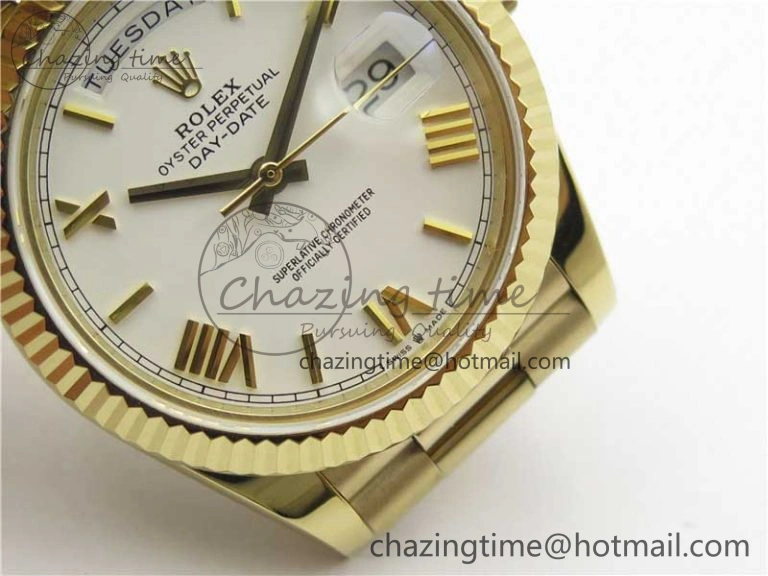 Day-Date 40mm 228239 BP New Dial Version 904 YG White Roman Dial on YG President Bracelet A2836