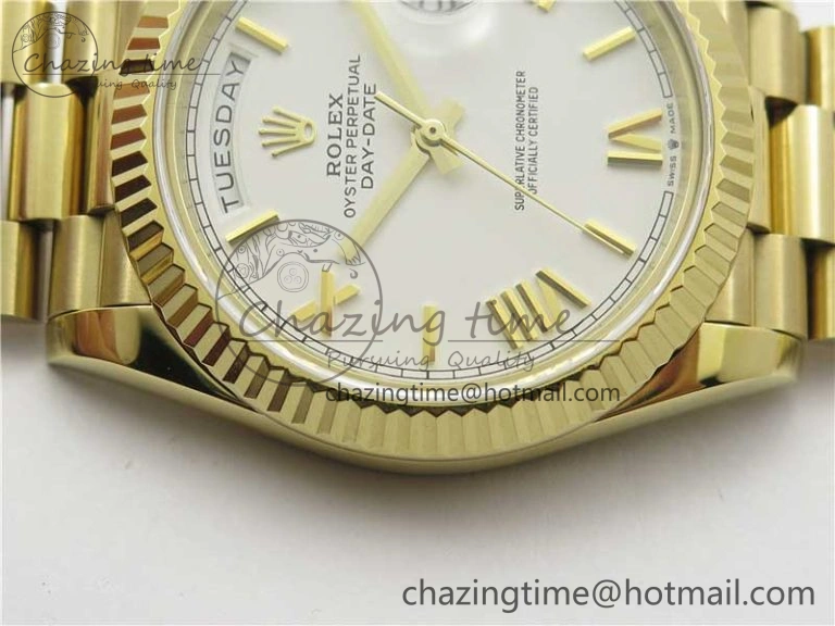 Day-Date 40mm 228239 BP New Dial Version 904 YG White Roman Dial on YG President Bracelet A2836