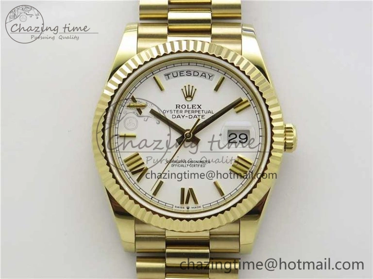 Day-Date 40mm 228239 BP New Dial Version 904 YG White Roman Dial on YG President Bracelet A2836