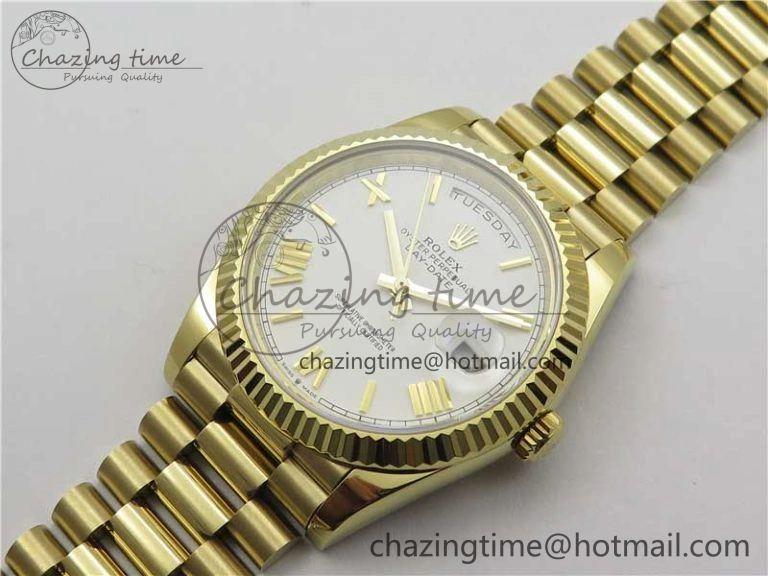 Day-Date 40mm 228239 BP New Dial Version 904 YG White Roman Dial on YG President Bracelet A2836