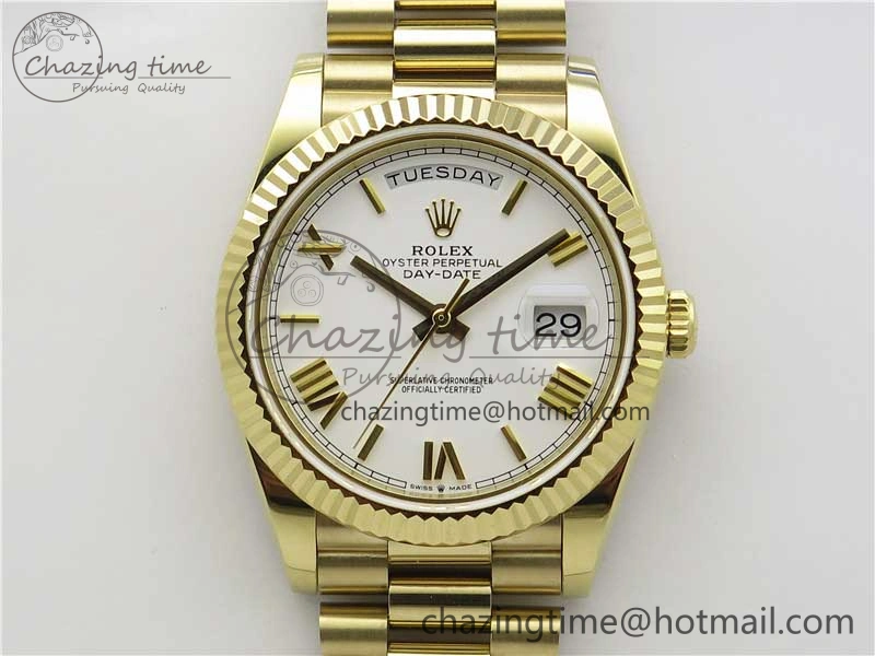 Day-Date 40mm 228239 BP New Dial Version 904 YG White Roman Dial on YG President Bracelet A2836